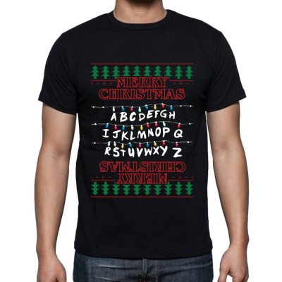 Мъжка тениска на STRANGER THINGS - MERRY CHRISTMAS